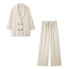 Blazer Retro Feminino Com Dupla Abotoadura E Calças De Cintura Alta Com Cadarço, Conjunto De 2 Peças