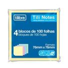 Bloco Adesivo Tili Notes 76x76mm 400 Folhas 4 Cores