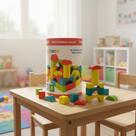 Bloco De Construção Em Madeira Balde 50 Peças Montessori