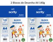 Bloco de Desenho Branco 20 folhas A4 140g 2 unidades Scrity