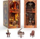 Bloco de Montar Cantinho De Livros Casa Puzzle QuebraCabeça Miniatura de Madeira com Luzes LED Brastoy DIY