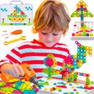Bloco de Montar Infantil 237 Peças Brinquedo Educativo de Encaixar Montagem de Parafusos Caixa de Ferramentas