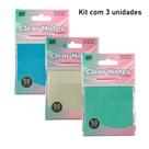 Bloco Memo Autoadesivo Transparente em Pet Clear Notes (kit com 3 unidades: VD/AZ/CR)
