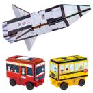 Blocos de construção PicassoTiles Magnet 3 em 1: foguete, ônibus escolar, trem