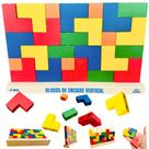 Blocos De Encaixe Vertical 25 Peças Tetris Brinquedo Educativo em Madeira Colorida Tamanho Junior