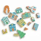 Blocos de Montar Cidade, Brinquedo de Madeira da NewArt - Com edifícios, árvores e personagens - Cód. 208 Blocos de Montar Cidade, Brinquedo de Madeira da NewArt - Com edifícios, árvores e personagens - Cód. 208