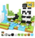 Blocos de Montar Magnéticos 70 Peças Brastoy Brinquedo Educativo Infantil Construção Tema de Panda