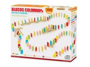 Blocos Dominó Coloridos 100 Peças em Madeira MDF Educativo Infantil 3+ Anos Blocos Dominó Coloridos 100 Peças em Madeira MDF Educativo Infantil 3+ Anos
