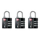 Bloqueio de bagagem Master Lock, aprovado pela TSA, pacote com 3 unidades pretas Bloqueio de bagagem Master Lock, aprovado pela TSA, pacote com 3 unidades pretas