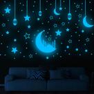 Blue Green Luminous Moon Star Luminous Bedroom Decoração para casa Adesivo de parede