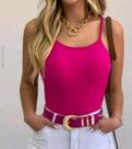 Blusa Alça feminino Canelada com Bojo Lisa ROSA PINK Blusa Alça feminino Canelada com Bojo Lisa ROSA PINK