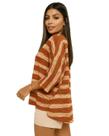 Blusa Ampla com Manga 3/4 e Gola com Botões Viscose Listrado