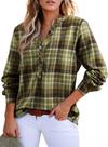 Blusa Astyle feminina com decote em V e flanela xadrez verde XXL