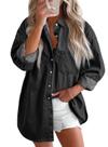 Blusa Astylish, camisa jeans feminina, decote em V, manga comprida, preta Blusa Astylish, camisa jeans feminina, decote em V, manga comprida, preta