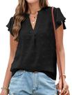 Blusa AURUZA, elegante, casual, decote em V, babados, manga curta, feminina
