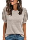 Blusa AUTOMET Feminina Túnica Manga Curta Bufante Caqui XL