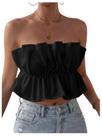 Blusa Bandeau Gorglitter feminina sem alças com babados, peplum, preta