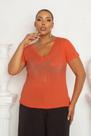 Blusa Básica Feminina de Viscose e Elastano Gola V Plus Size Brilho