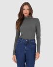 Blusa Básica Feminina Gola Alta Em Malha Canelada De Viscose
