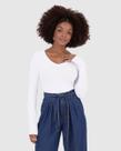 Blusa Básica Feminina Gola V Manga Longa Em Algodão