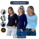 Blusa Básica Feminina Gola V Manga Longa P, M, G E GG - Segunda Pele