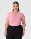 Blusa Básica Feminina Plus Size Decote Redondo Em Algodão