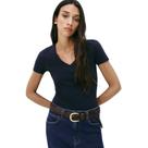 Blusa Básica Hering Decote V Com Elastano Azul Marinho