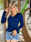 Blusa básica manga comprida cor azul marinho tamanho único