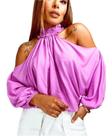 Blusa Bata Feminina Cropped Manga Bufante Gola Alta Babado