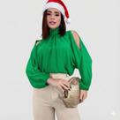 Blusa Bata Feminina Gola Alta Manga Bufante Ombro Vazado