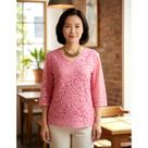 Blusa Bata Indiana Feminina Em Tule Bordado Em Pedraria Rosa