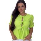 Blusa Bata Laço Feminina Amarração Frontal Crepe Duna Verde Pistache Tendência Verão