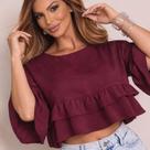 Blusa Bata Manga Duna Cropped Babados Moda Feminina Boho