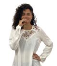 Blusa Bata Manga Longa Algodão Colorido Bordada 454