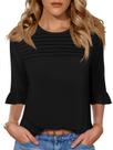 Blusa Blingfit feminina elegante, casual, manga 3/4, preta L