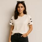 Blusa Blusinha Baby Look Corações Estampados Camiseta Feminina 100% Algodão