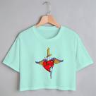 Blusa Blusinha Camiseta Cropped TShirt Feminina Algodão Tecido Premium Estampa Digital Adaga no Coração