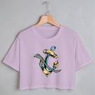 Blusa Blusinha Camiseta Cropped TShirt Feminina Algodão Tecido Premium Estampa Digital Âncora Azul e Gold