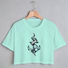 Blusa Blusinha Camiseta Cropped TShirt Feminina Algodão Tecido Premium Estampa Digital Âncora Silver Blusa Blusinha Camiseta Cropped TShirt Feminina Algodão Tecido Premium Estampa Digital Âncora Silver