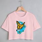Blusa Blusinha Camiseta Cropped TShirt Feminina Algodão Tecido Premium Estampa Digital Borboleta Linda