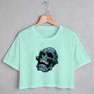 Blusa Blusinha Camiseta Cropped TShirt Feminina Algodão Tecido Premium Estampa Digital Caveira Azul Gritando