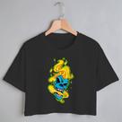 Blusa Blusinha Camiseta Cropped TShirt Feminina Algodão Tecido Premium Estampa Digital Caveira Color Azul