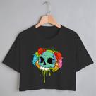 Blusa Blusinha Camiseta Cropped TShirt Feminina Algodão Tecido Premium Estampa Digital Caveira de Chiquinha