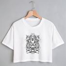Blusa Blusinha Camiseta Cropped TShirt Feminina Algodão Tecido Premium Estampa Digital Caveira e Coruja