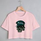 Blusa Blusinha Camiseta Cropped TShirt Feminina Algodão Tecido Premium Estampa Digital Caveira Marinha