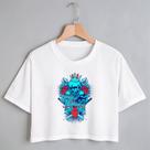 Blusa Blusinha Camiseta Cropped TShirt Feminina Algodão Tecido Premium Estampa Digital Caveira Rei Azul