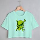 Blusa Blusinha Camiseta Cropped TShirt Feminina Algodão Tecido Premium Estampa Digital Caveira Verde Huck