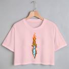 Blusa Blusinha Camiseta Cropped TShirt Feminina Algodão Tecido Premium Estampa Digital Faca Adaga Fogo
