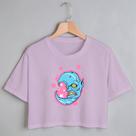 Blusa Blusinha Camiseta Cropped TShirt Feminina Algodão Tecido Premium Estampa Digital Meia Lua Rosa e Branco Blusa Blusinha Camiseta Cropped TShirt Feminina Algodão Tecido Premium Estampa Digital Meia Lua Rosa e Branco