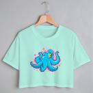 Blusa Blusinha Camiseta Cropped TShirt Feminina Algodão Tecido Premium Estampa Digital Polvo Blue Blusa Blusinha Camiseta Cropped TShirt Feminina Algodão Tecido Premium Estampa Digital Polvo Blue